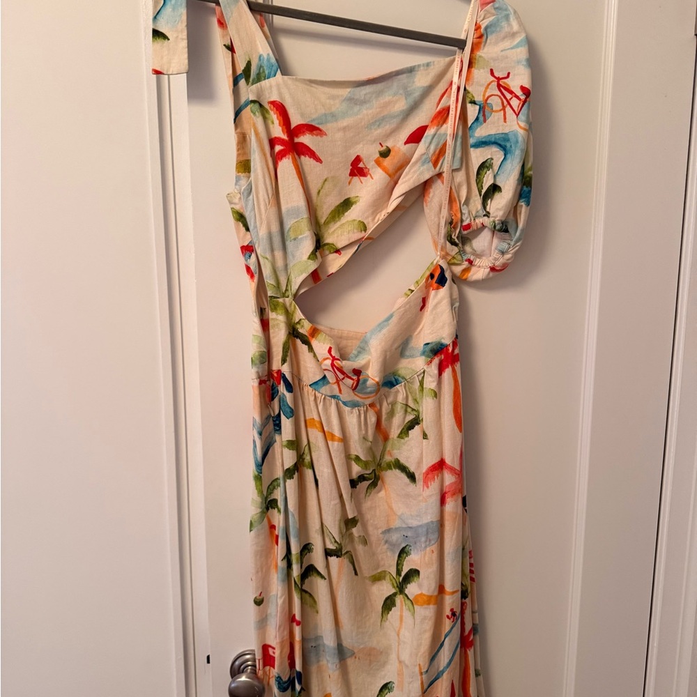 Farm Rio Copacabana Midi Tropical Print Cutout Dress